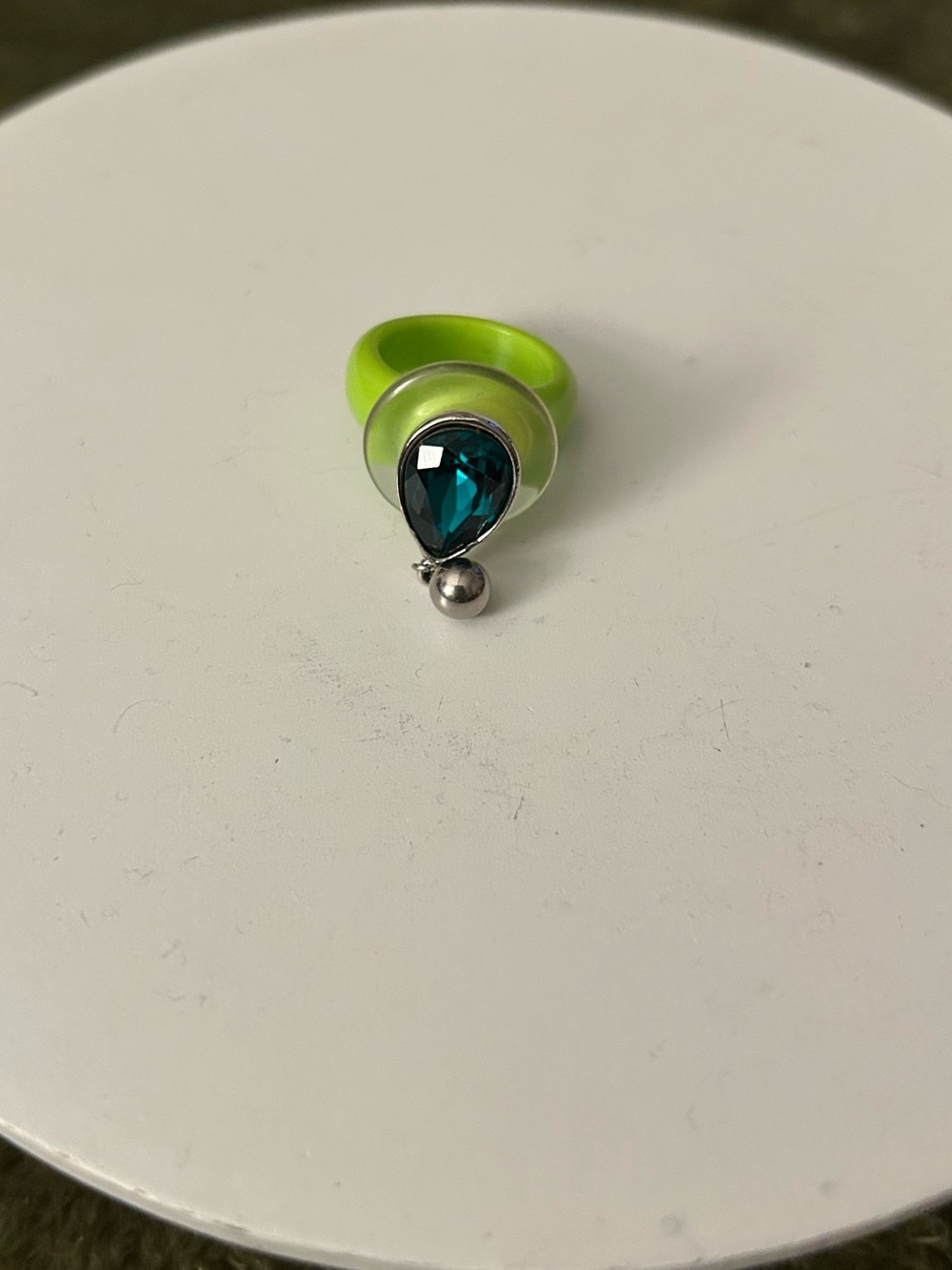 MOUNSER Daydream Ring in Oasis- size 7.5 - Green Acrylic & Teal Crystal Cocktail